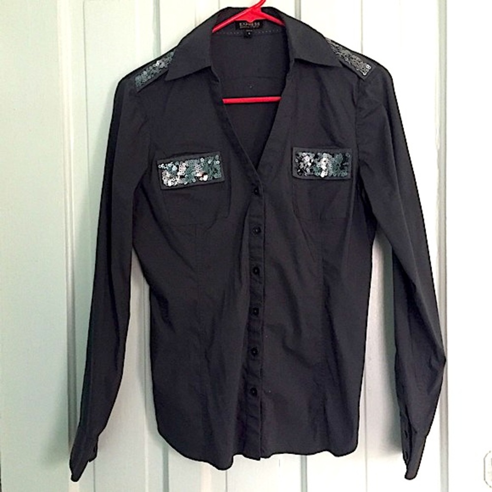 Express Grey Sequin Button Up •